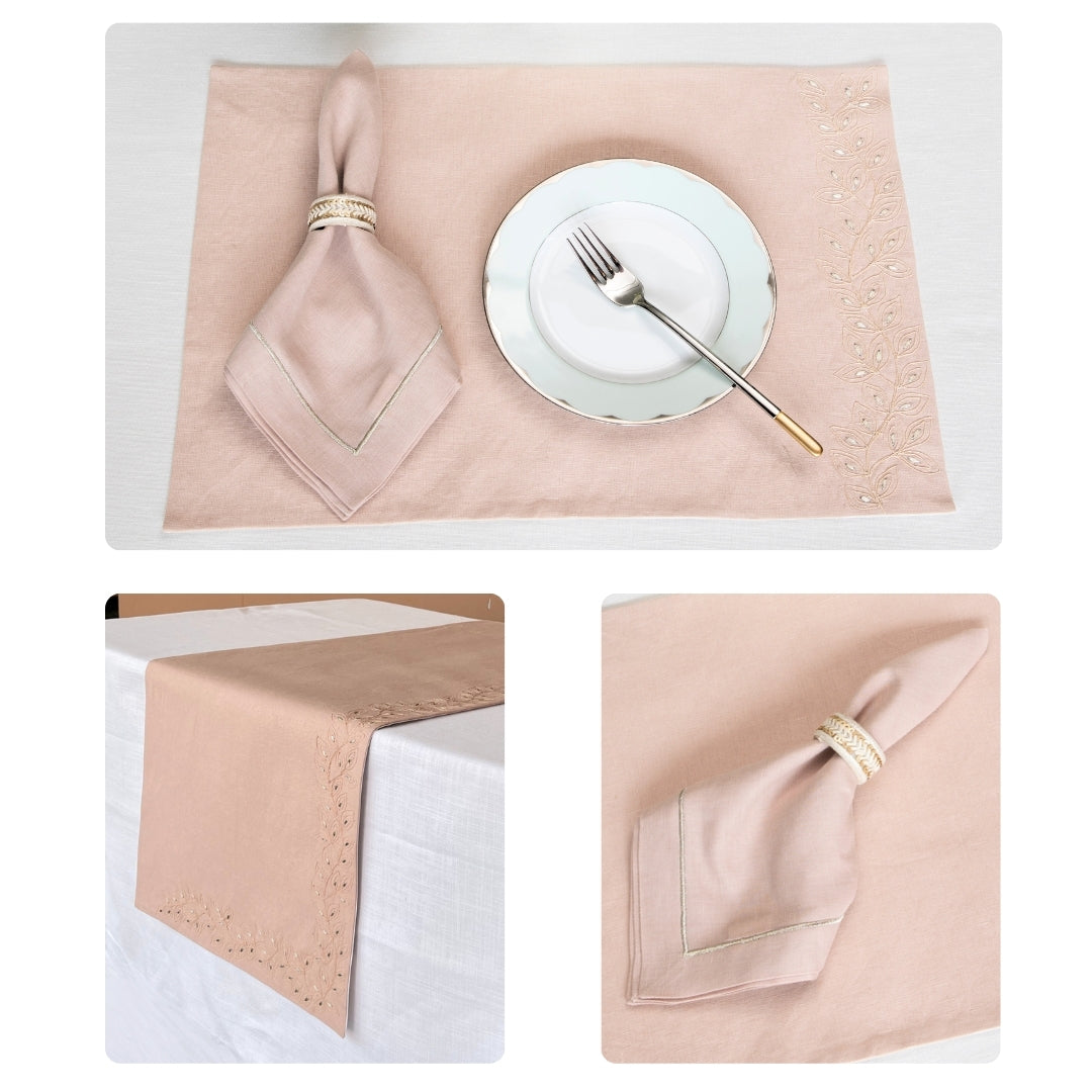 Blush Pink Leaf Table Linen Set
