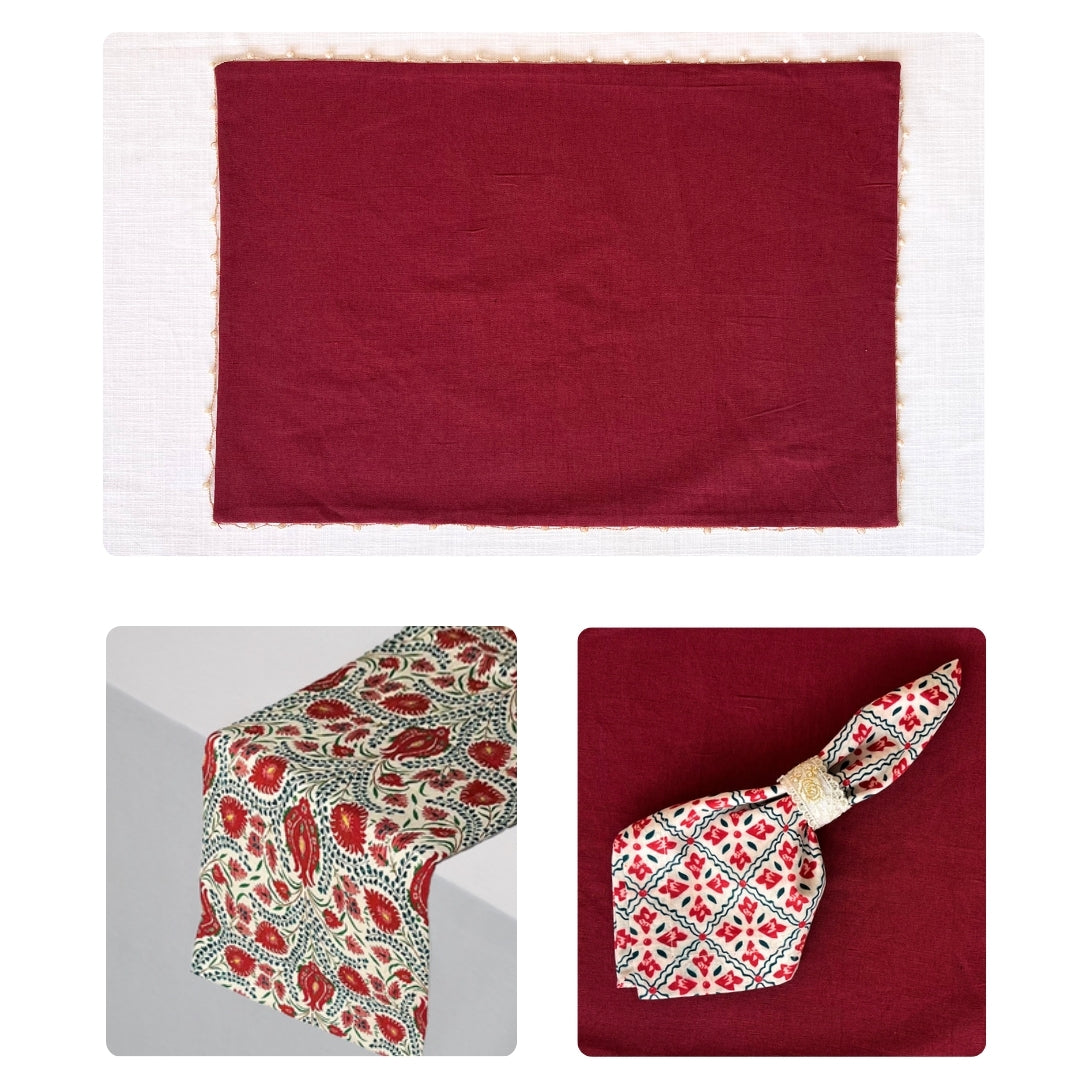 Dark Pink Crochet  Table Linen Set