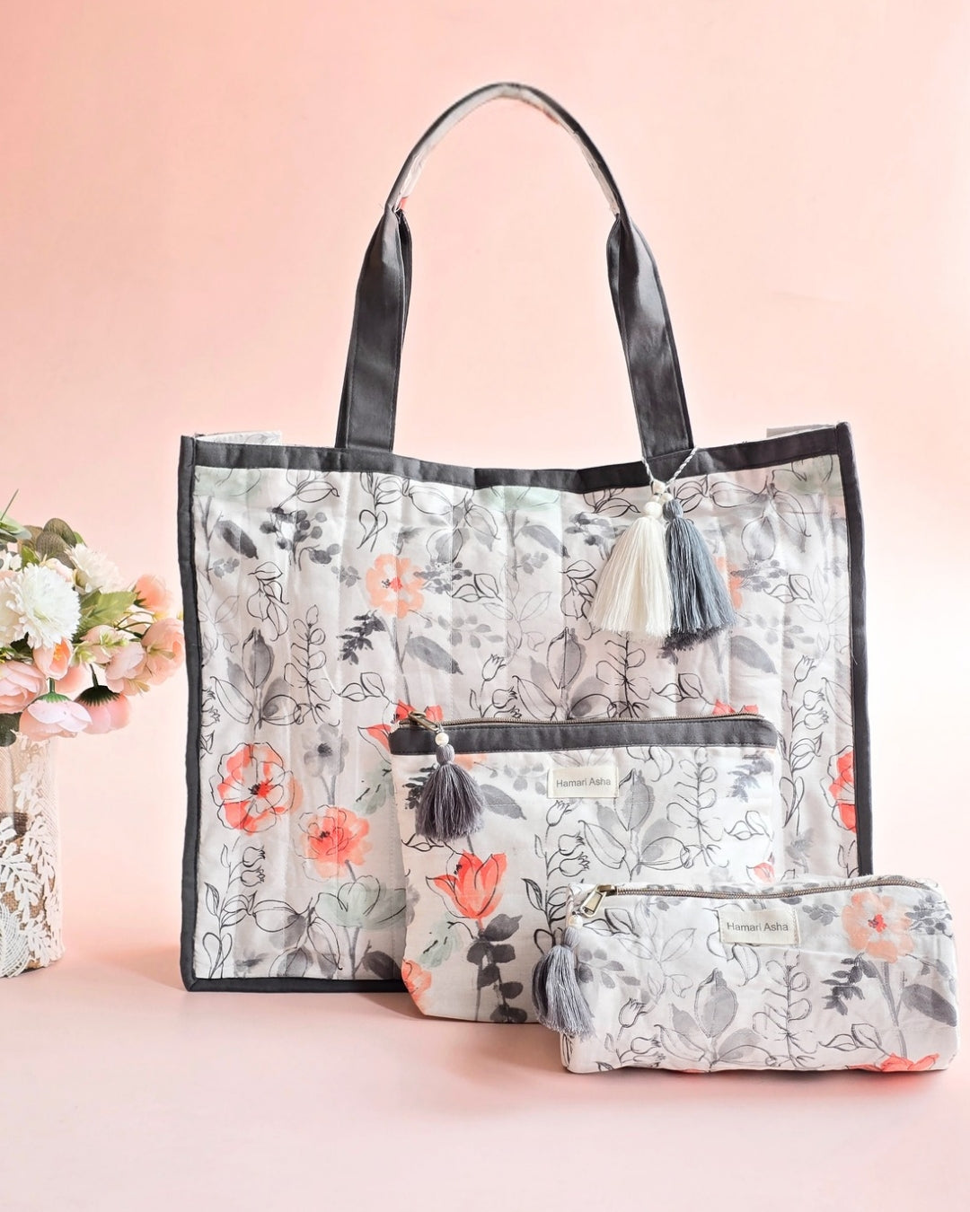 Grey Floral Travel Set