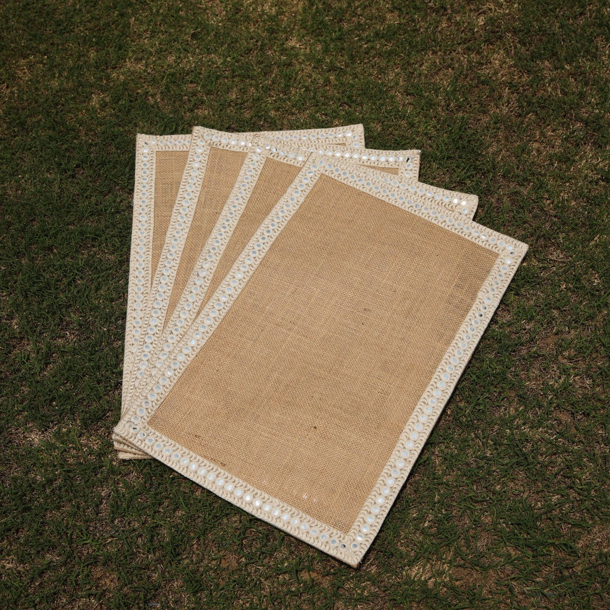 Jute Table Mat Mat with Mirror Lace