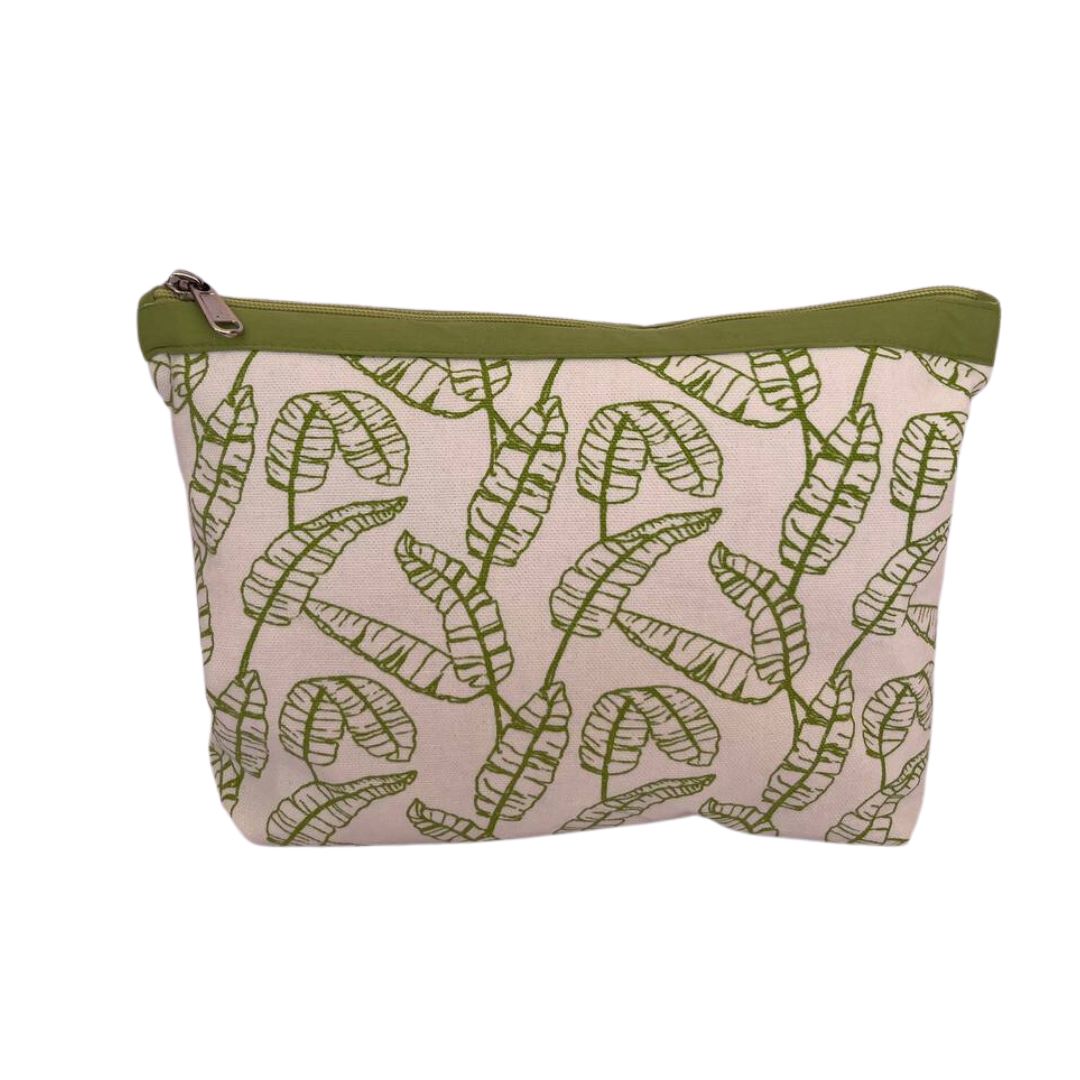 White With Green Leaves Pouch
