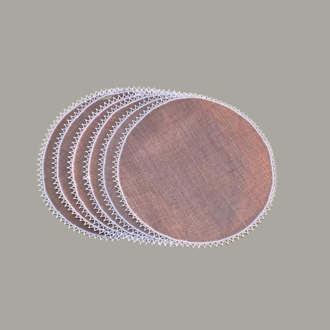 Round Shape With White Lace Table Mat (Set Of 6)