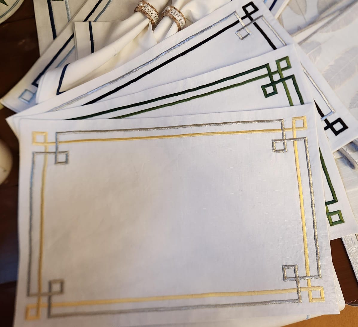 Ivory And Blue Embroidered Table Linen Set