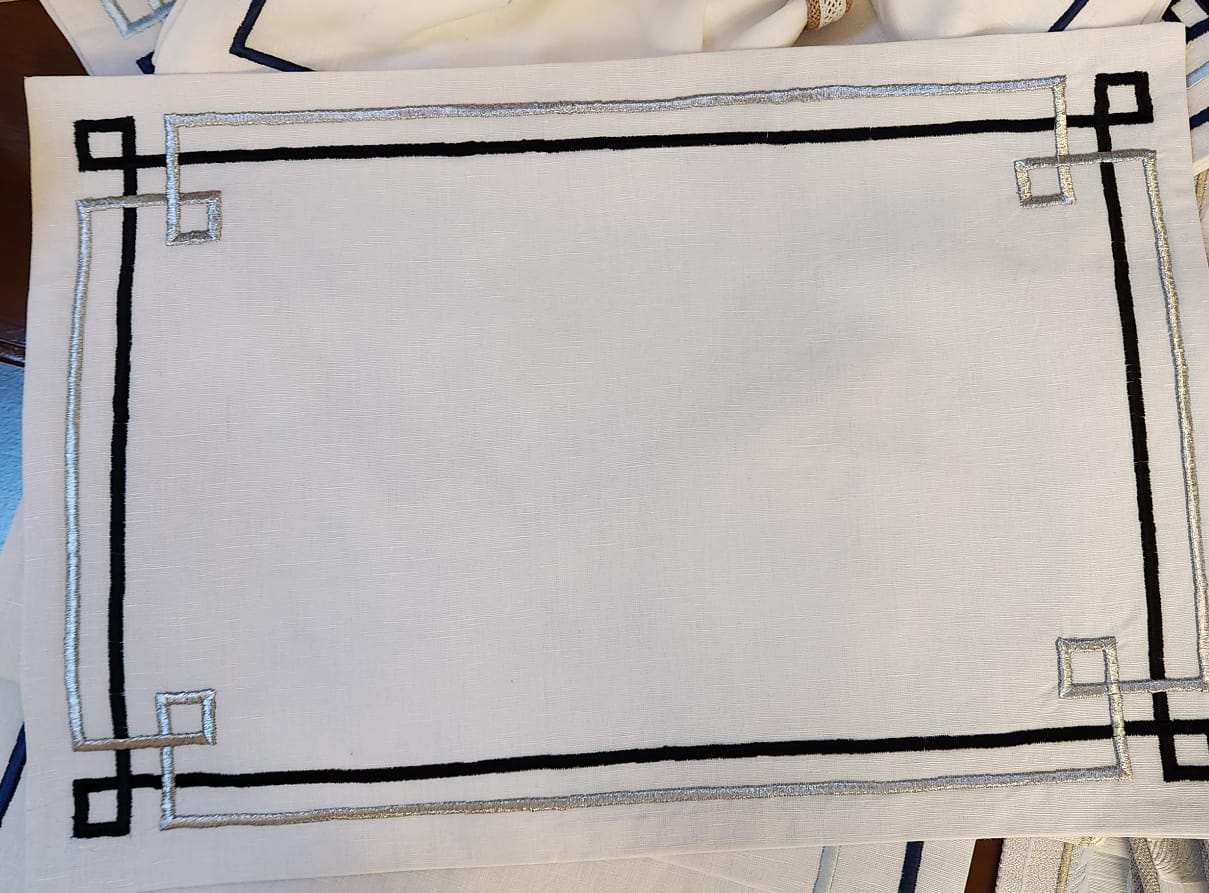 Ivory And Blue Embroidered Table Linen Set