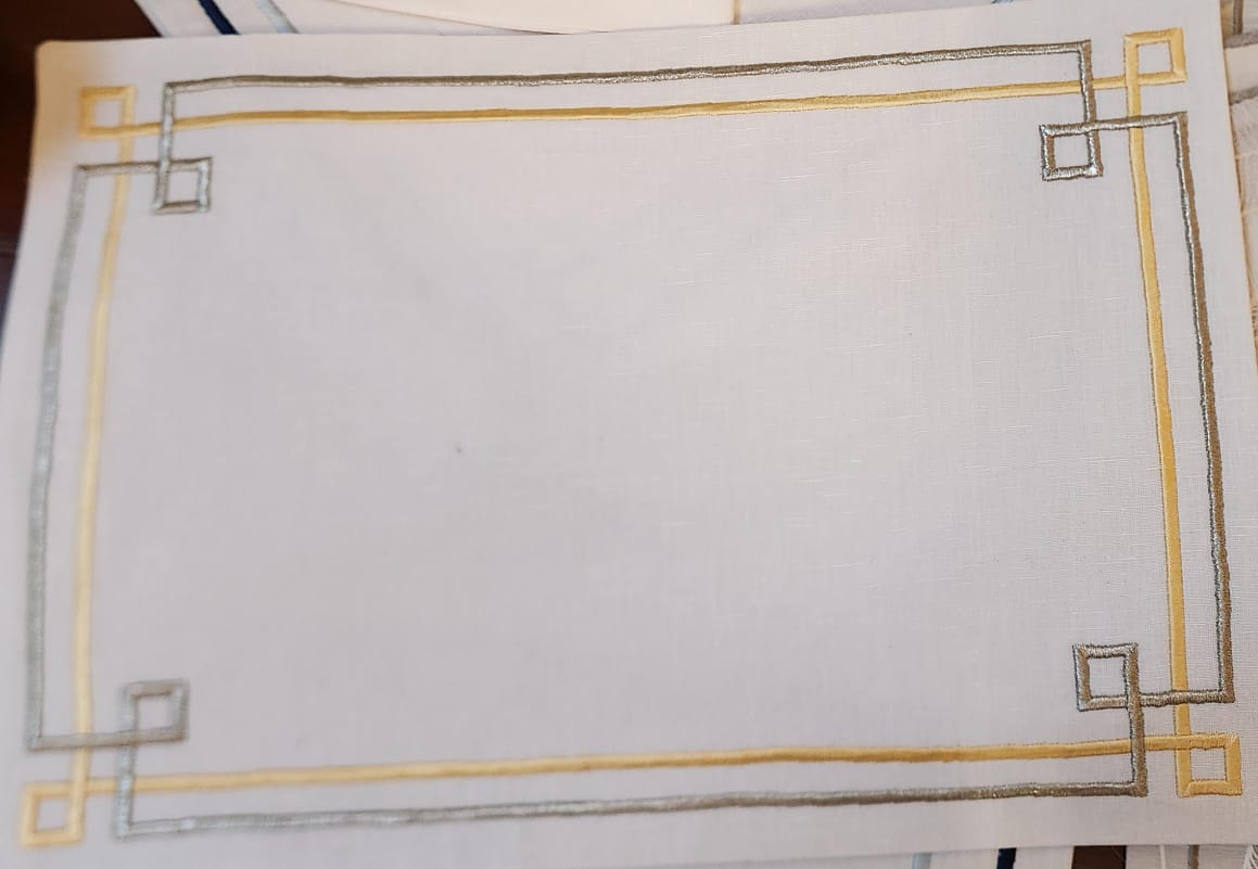 Ivory And Blue Embroidered Table Linen Set