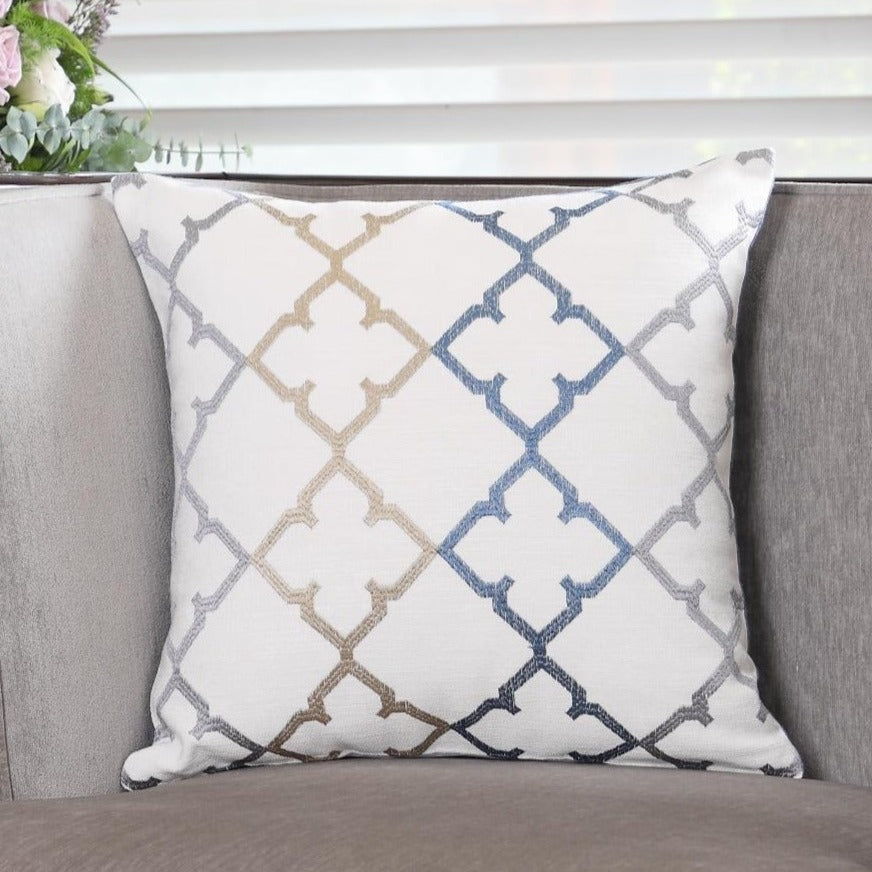 Blue and Gold Embroidered Cushion Cover