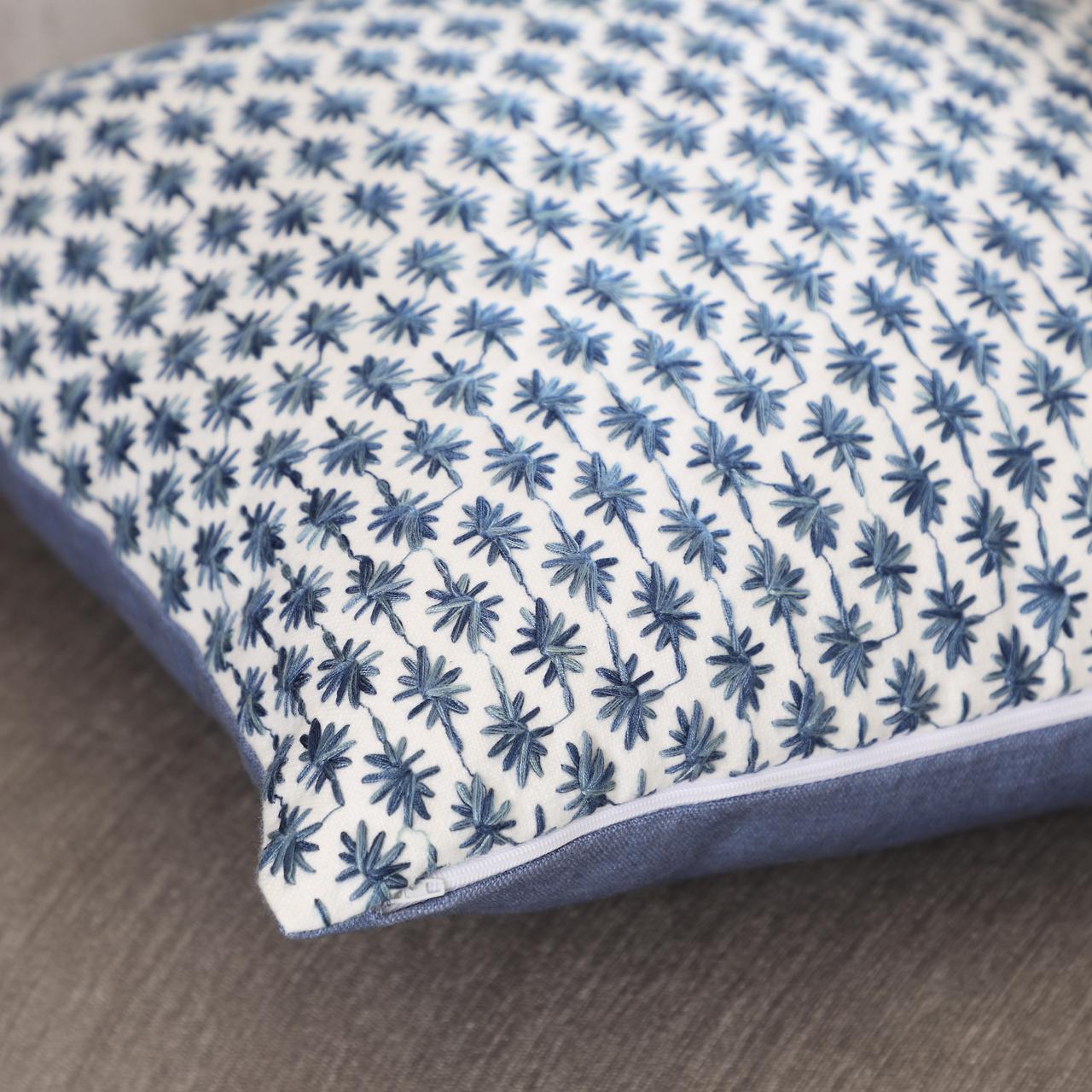 Blue Embroidered Cushion Cover