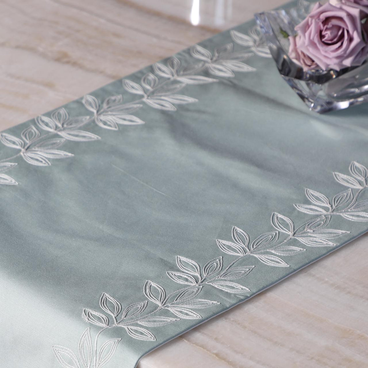 Blush Green  Embroidery Table Runner