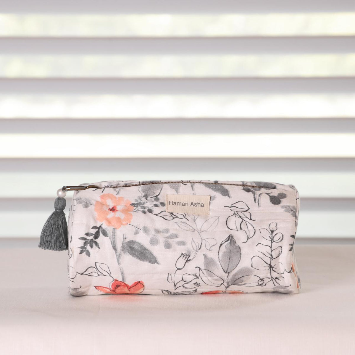 Grey Floral Utility Pouch