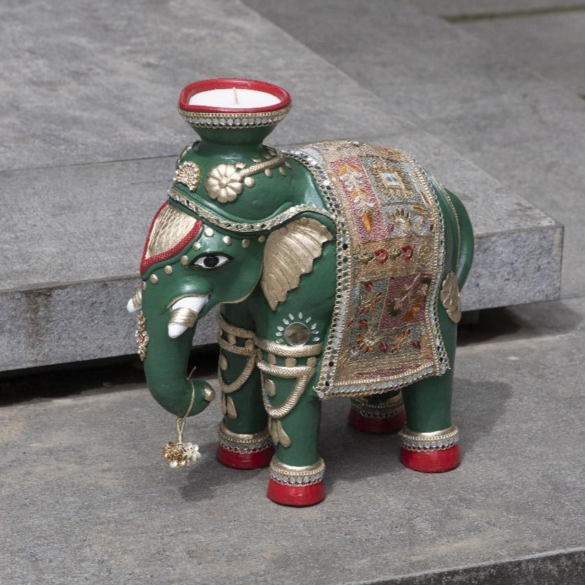 19" Elephant With Soy Wax Diya