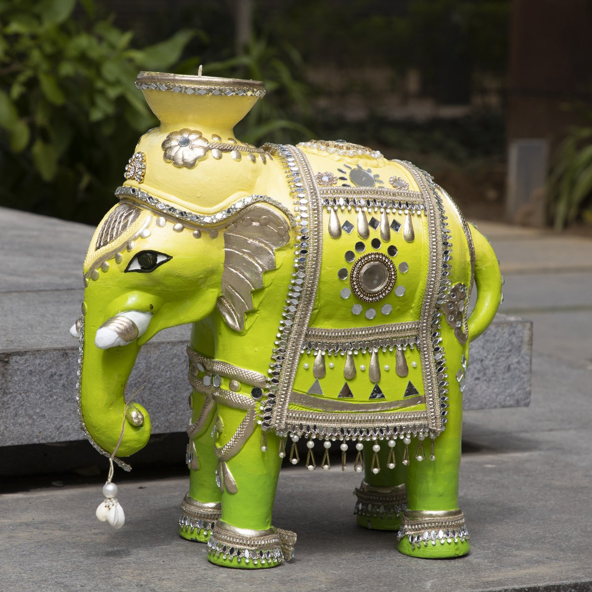 19" Elephant With Soy Wax Diya