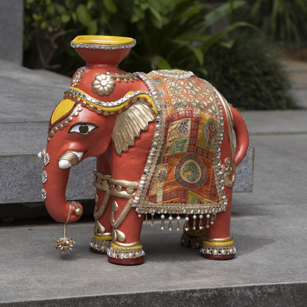 19" Elephant With Soy Wax Diya