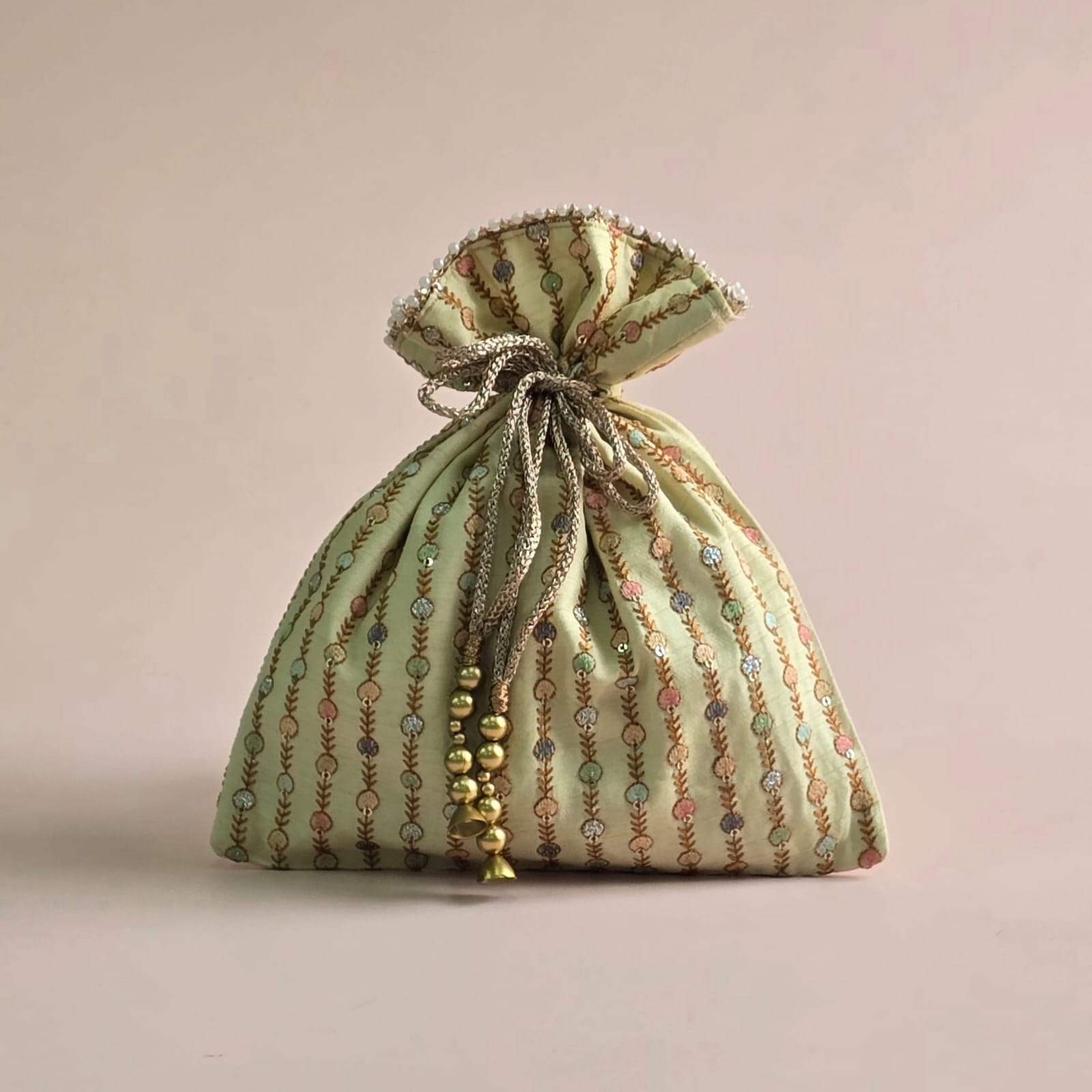 Yellow Embroidered Potli