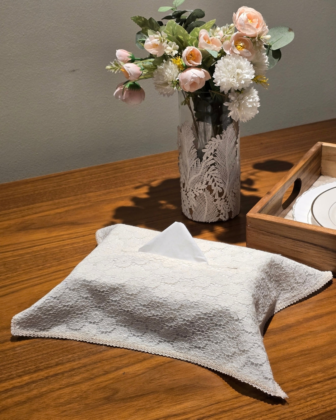 White Floral Lace Tissue Box Cover