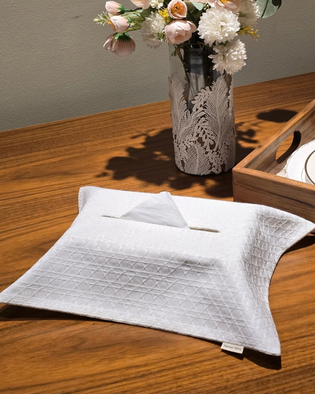 White Geometric Tissue Box Cover