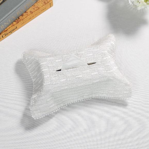 White Self Textured Tissue Box Cover