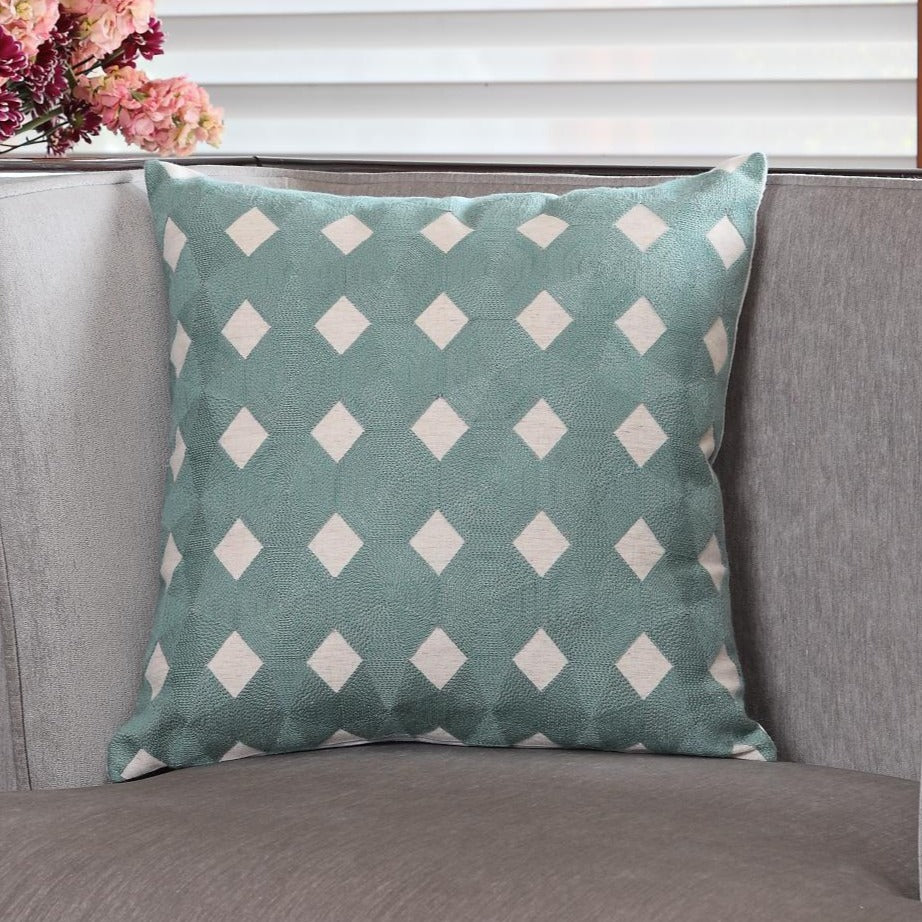Teal Embroidered Cushion Cover