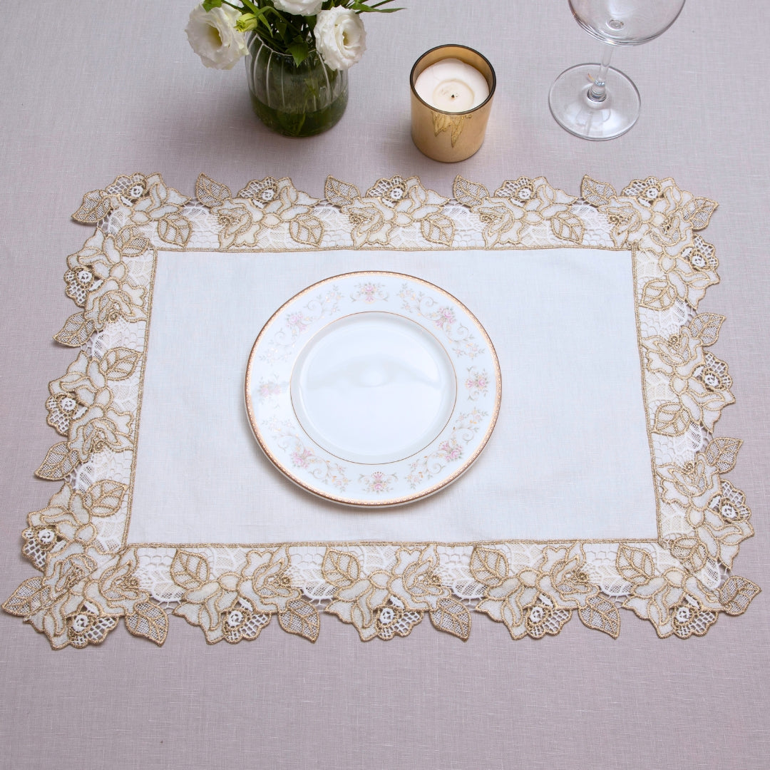 Floral White Gold Table Mat