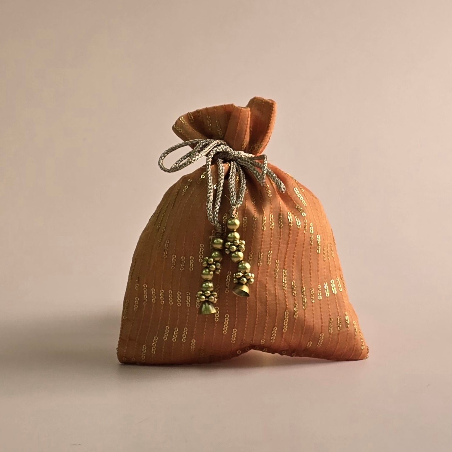 Orange Pearl Hanging  Work  Potli