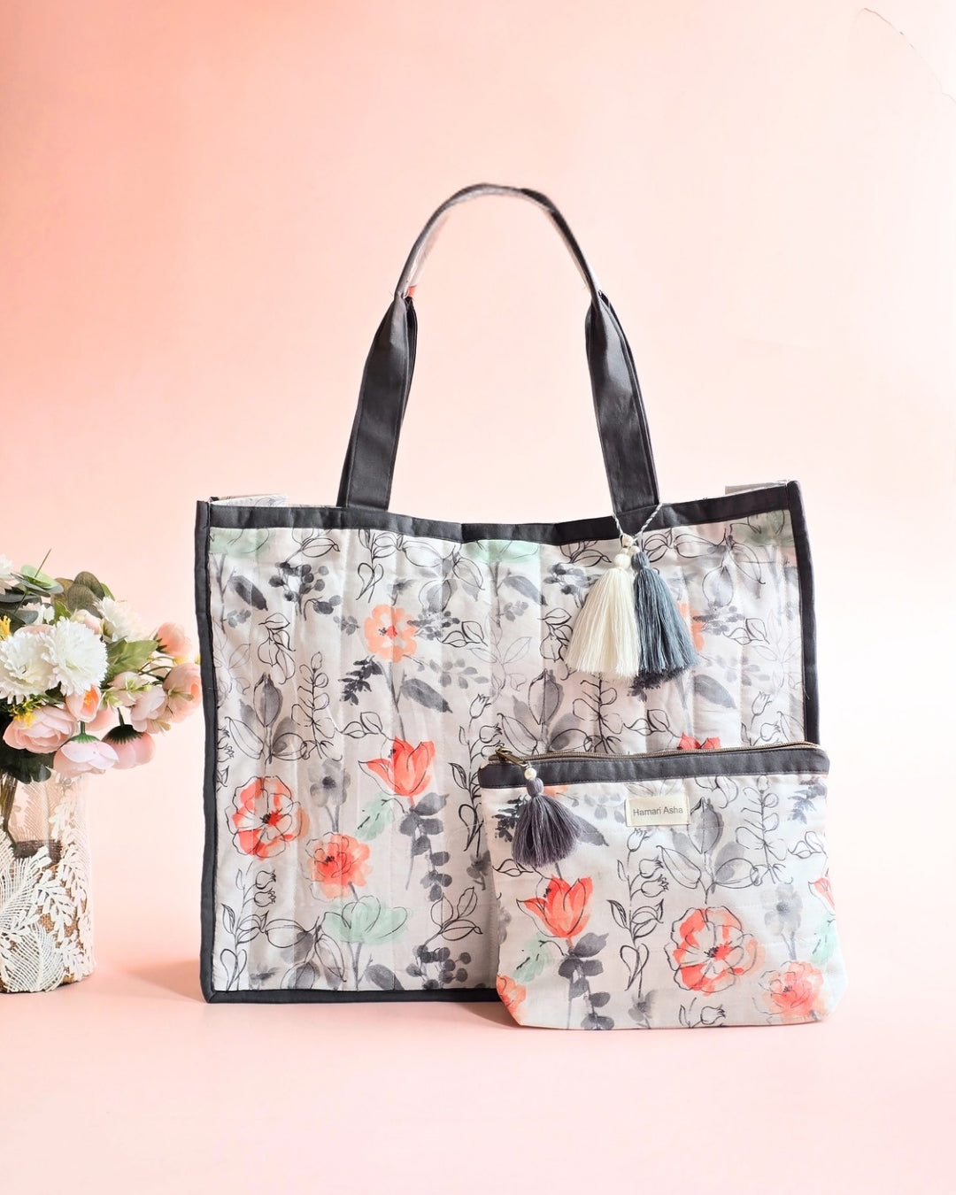 Grey Floral Carry Set