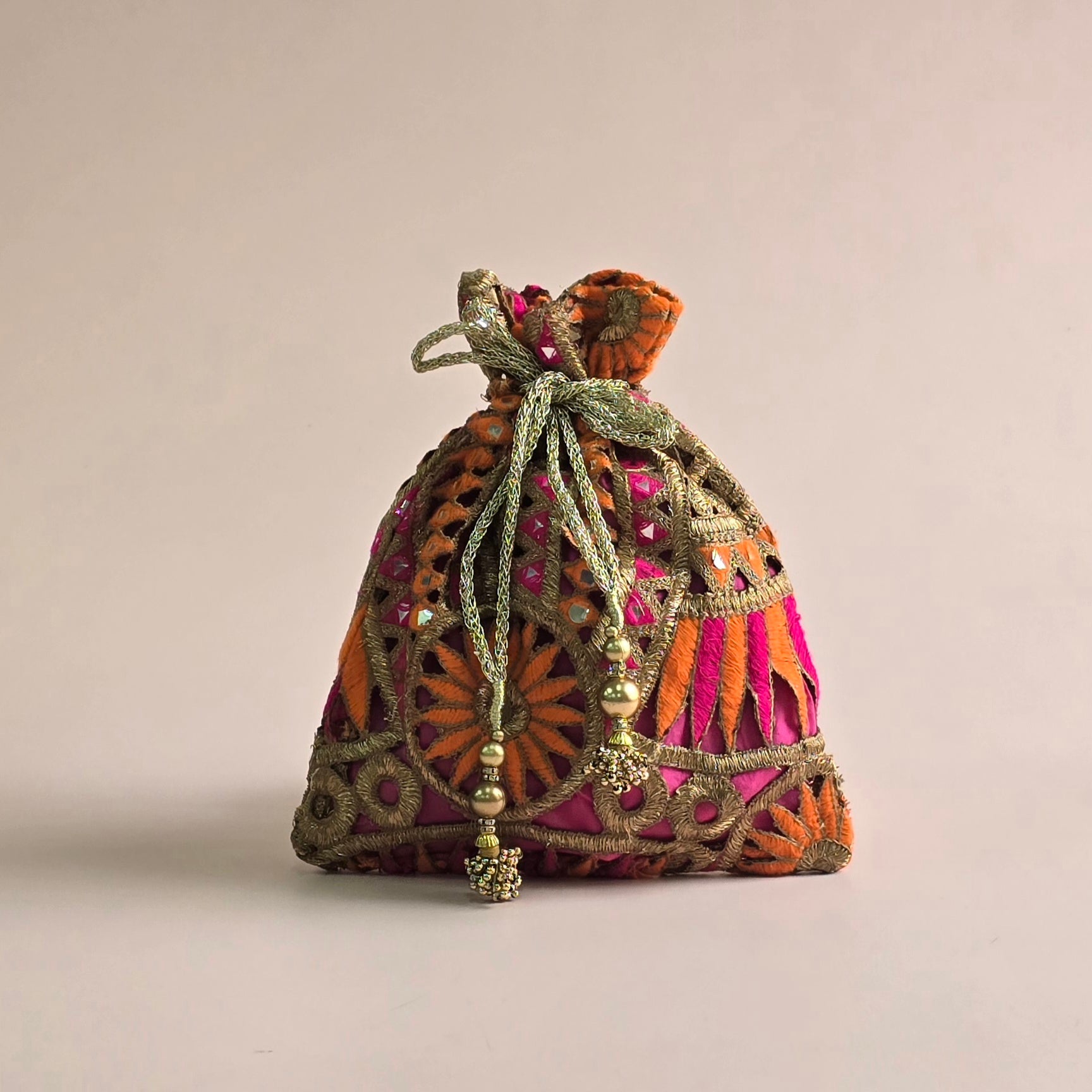 Pink & Orange Net  Work Potli