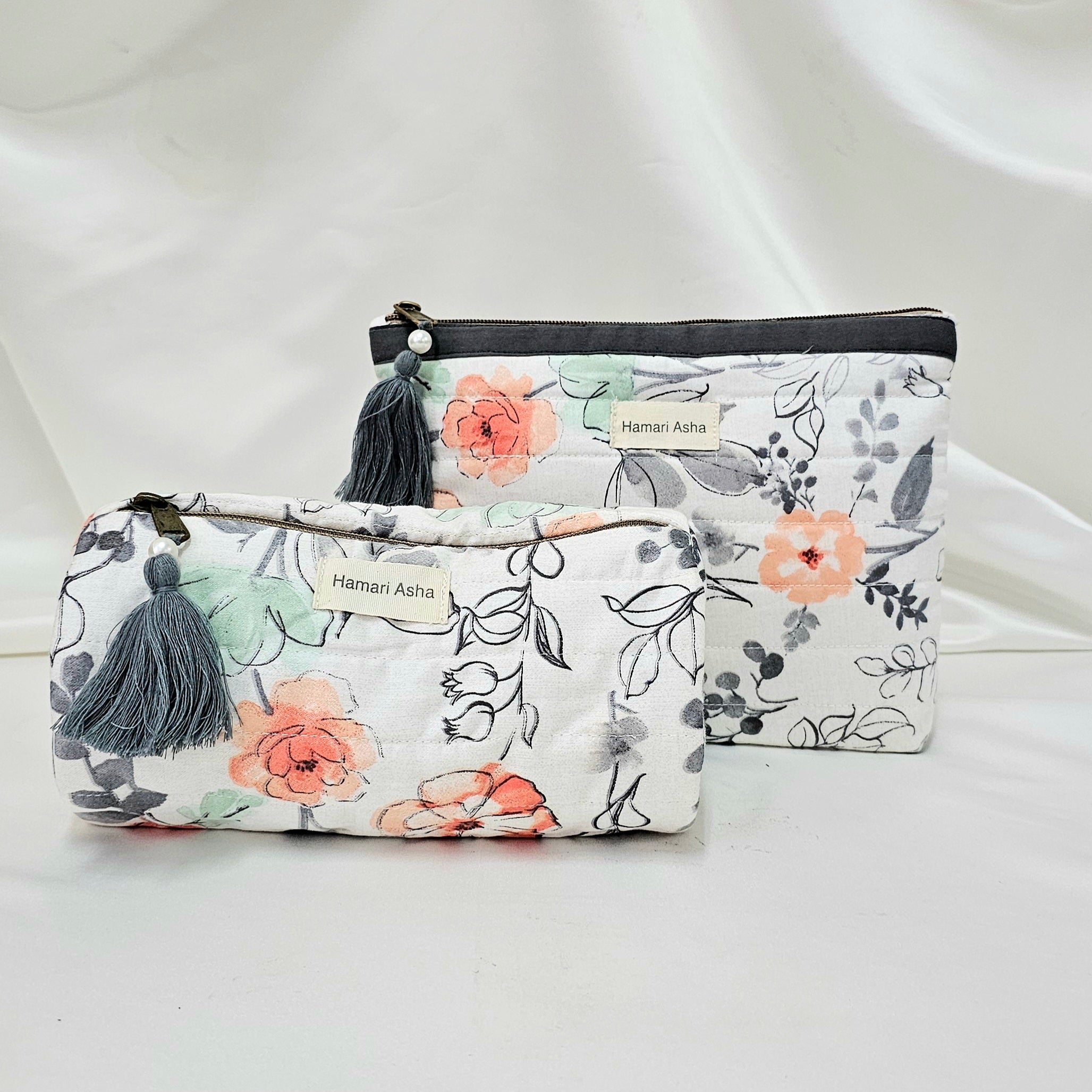 Grey Floral Pouch Set