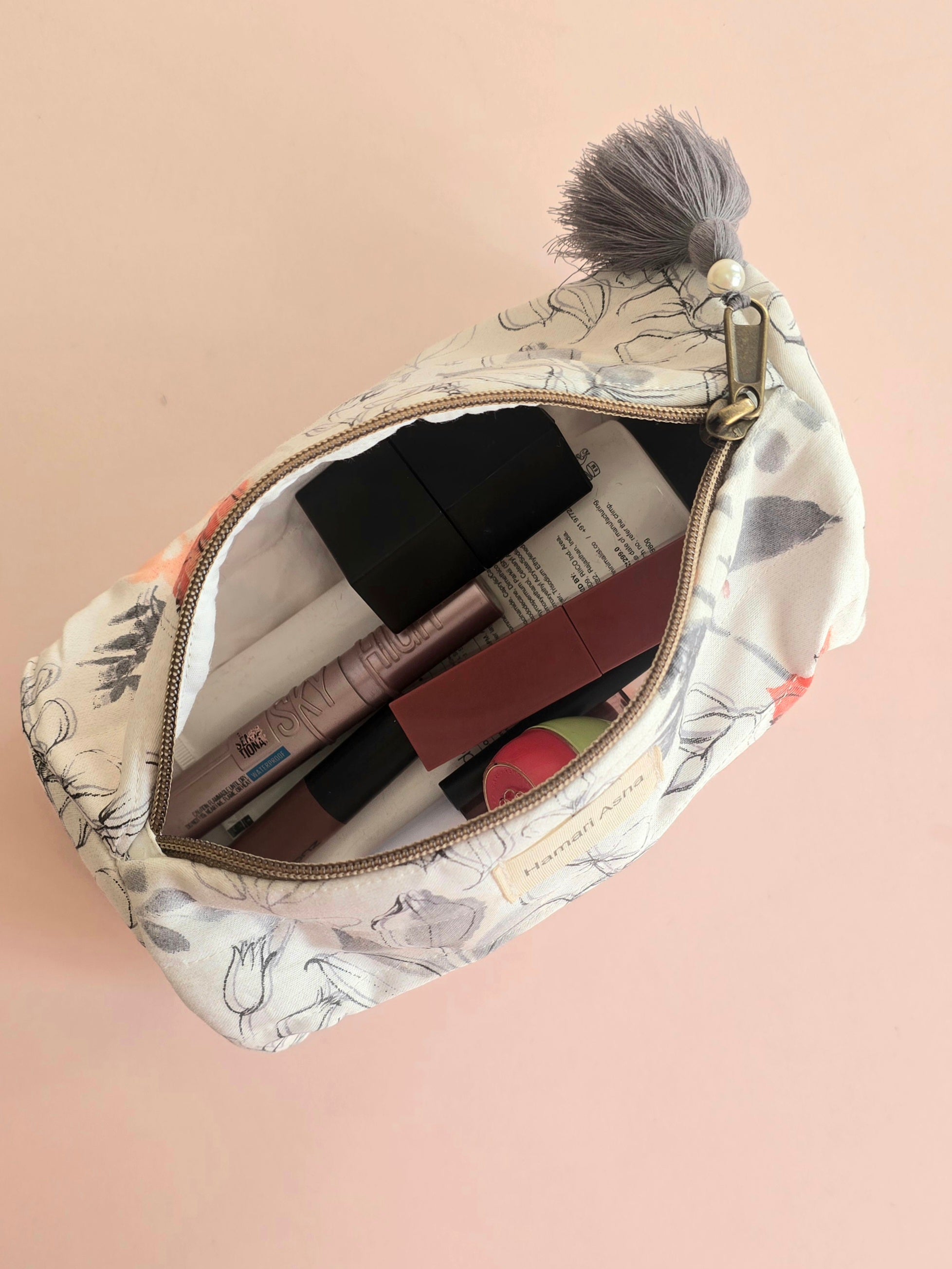 Grey Floral Utility Pouch