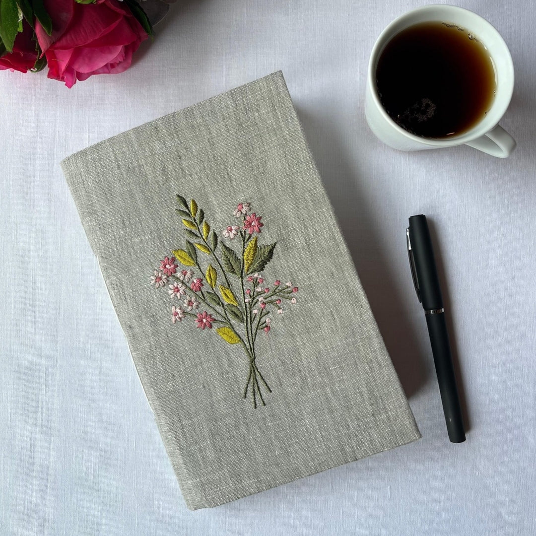 Grey  Flower Bouquet Handcrafted Journal